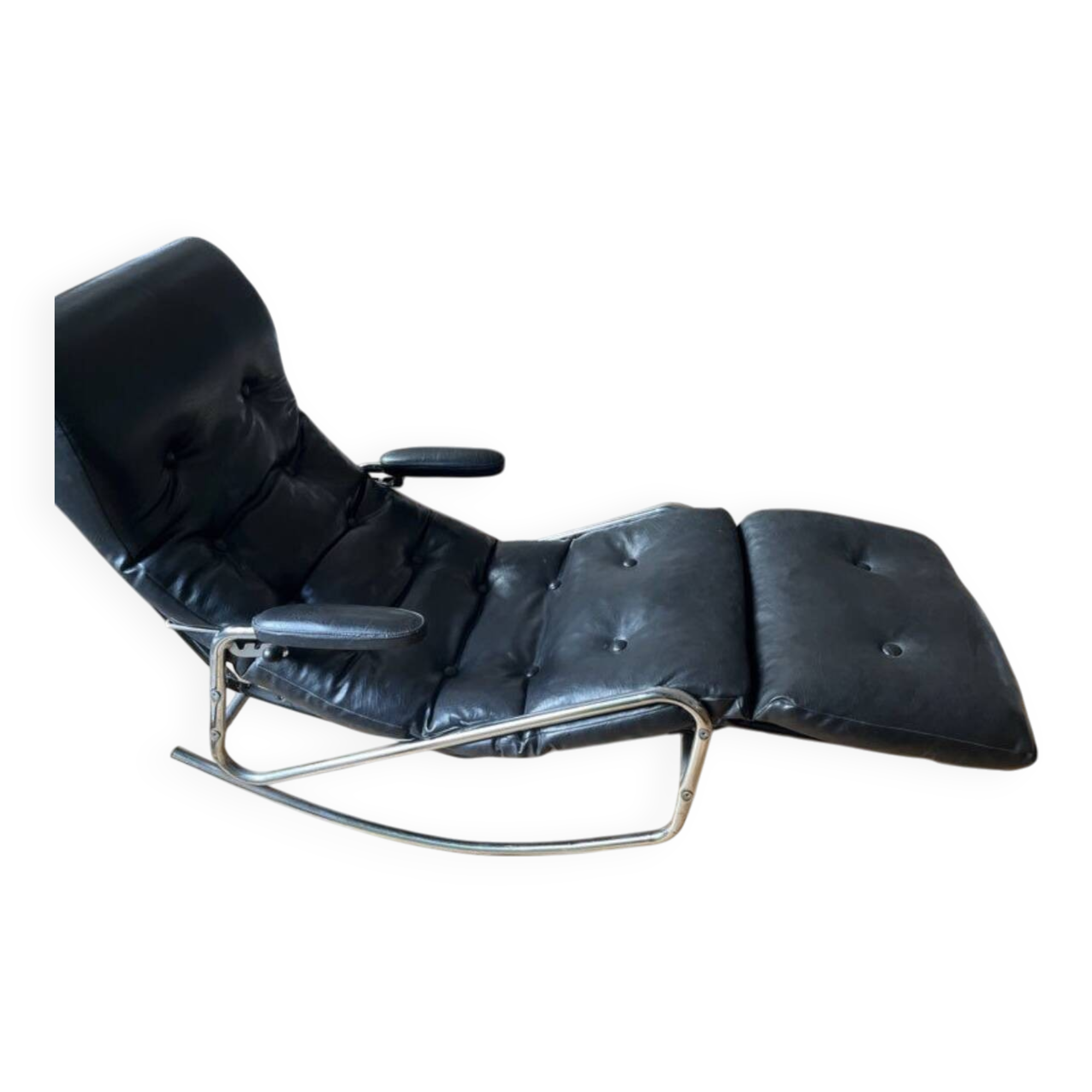 Fauteuil à bascule en cuir noir, Banmüller