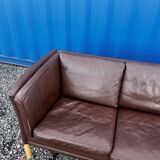 Danish three seater brown leather sofa 1970s