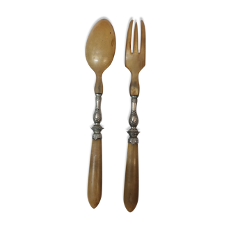 Salad cutlery, horn & silver, 1930/40