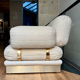 Vintage Thibier 3-seater sofa, beige fabric and brass, France 1978