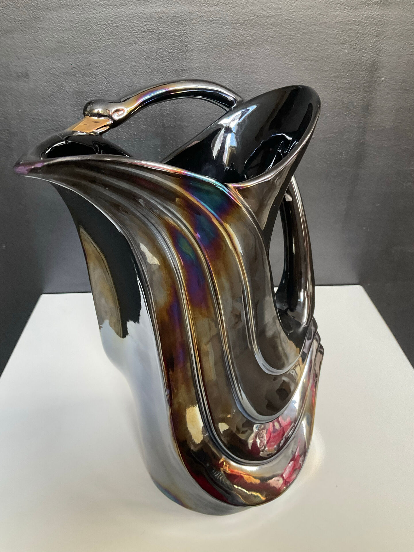 Iridescent ceramic pitcher from Bassano, Italy, from the 1970s.