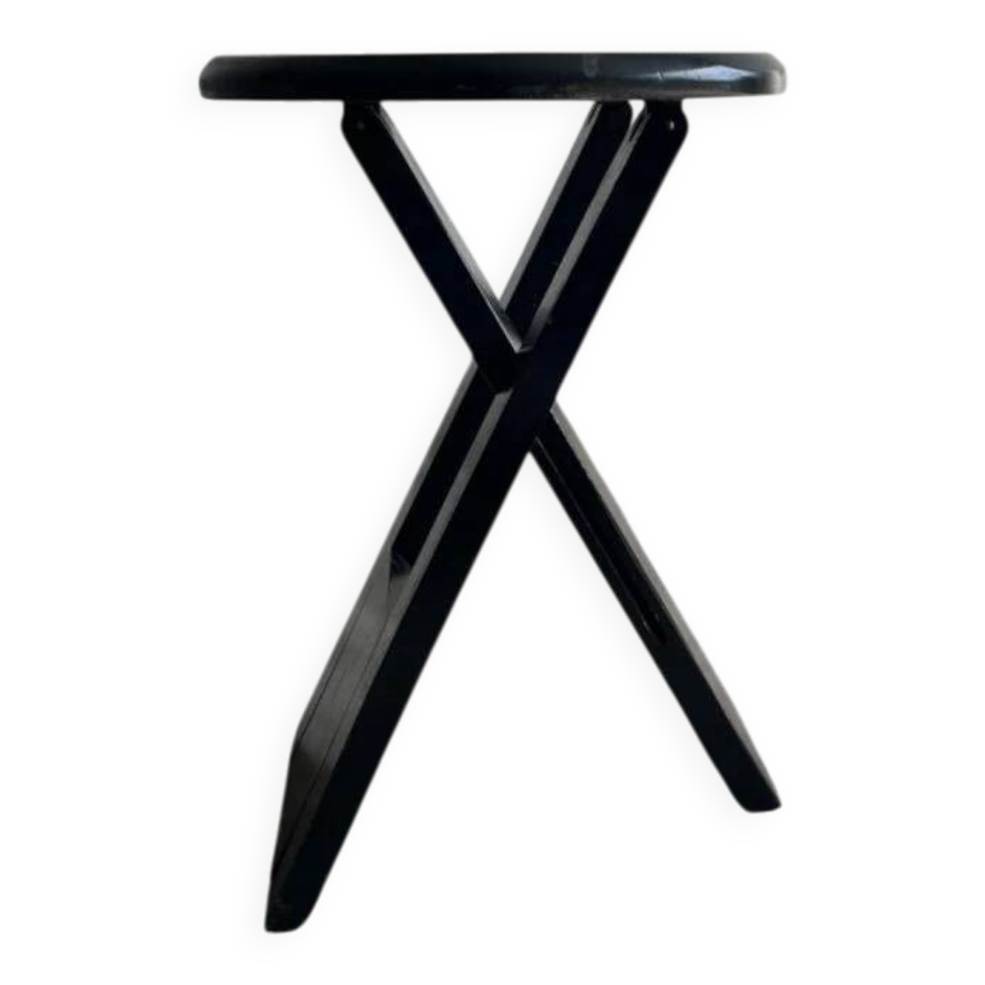 Suzy folding chair by Adrian Reed — Brown wooden mid-century minimalist folding chair, compact X-frame