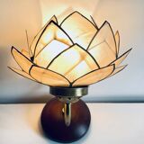 Vintage mother-of-pearl and brass flower wall lamp