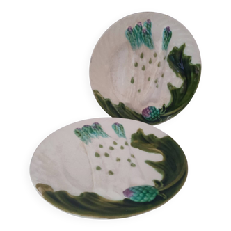 Two old asparagus plates in Salins barbotine