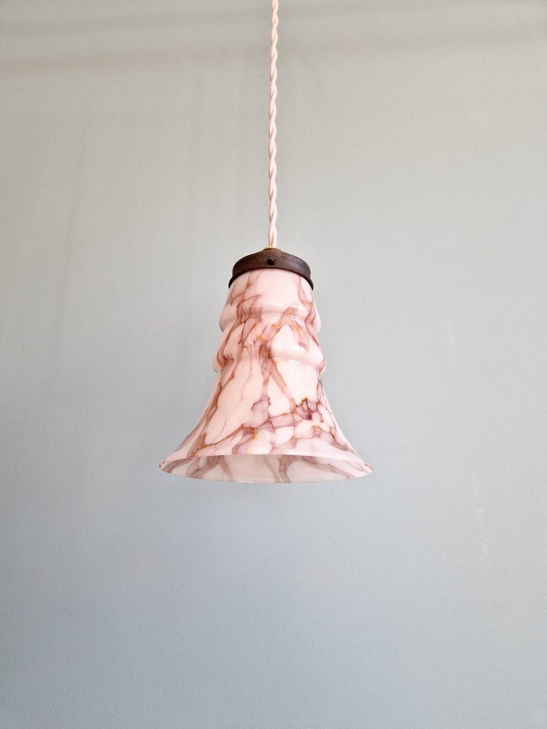 Art Deco pendant light in pink marbled opaline (4 available)