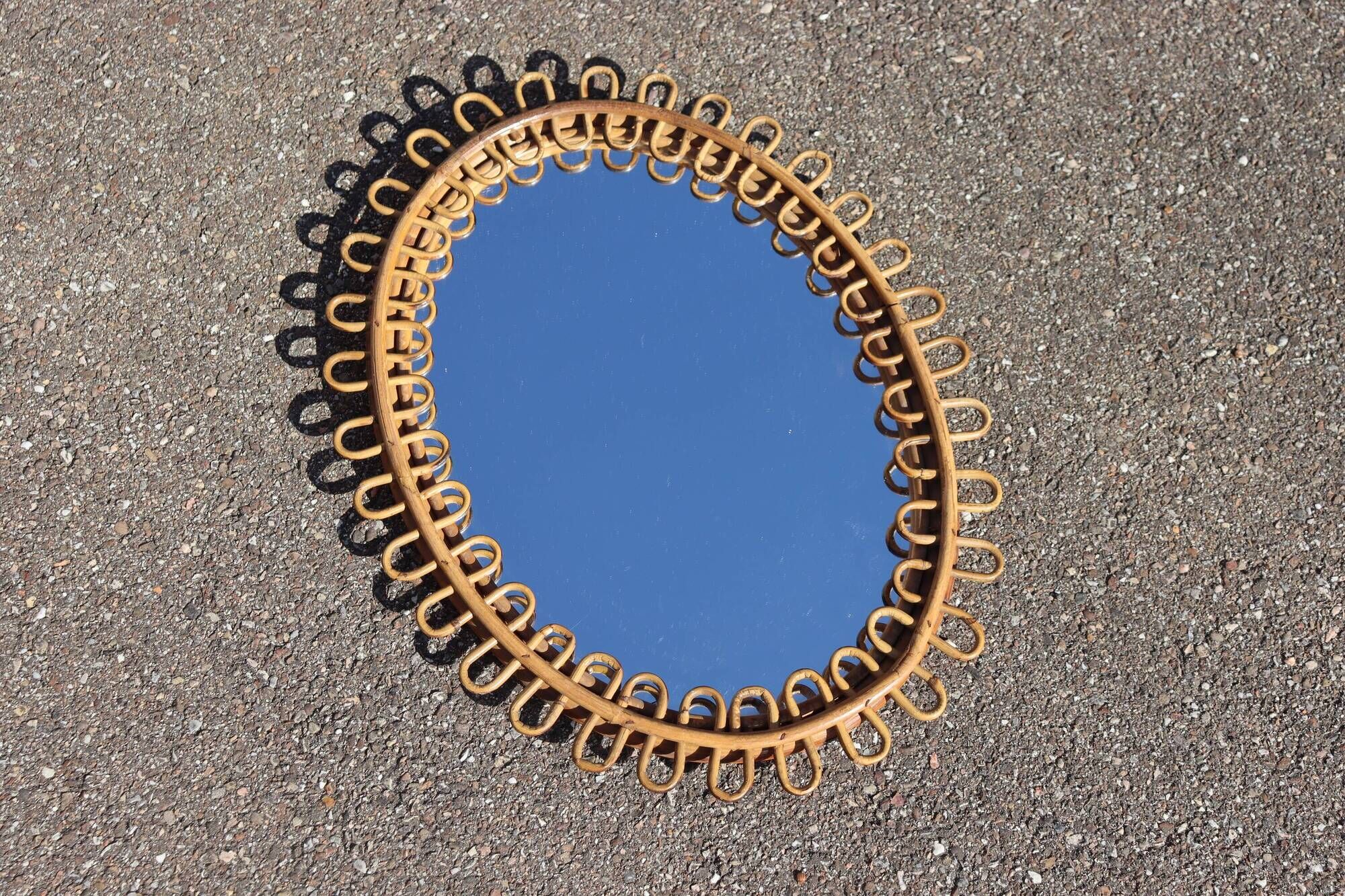 Italian design rattan mirror by Franco Albini