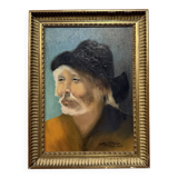 Maurice Terrot: oil painting on canvas portrait of a Chinese man with a hat