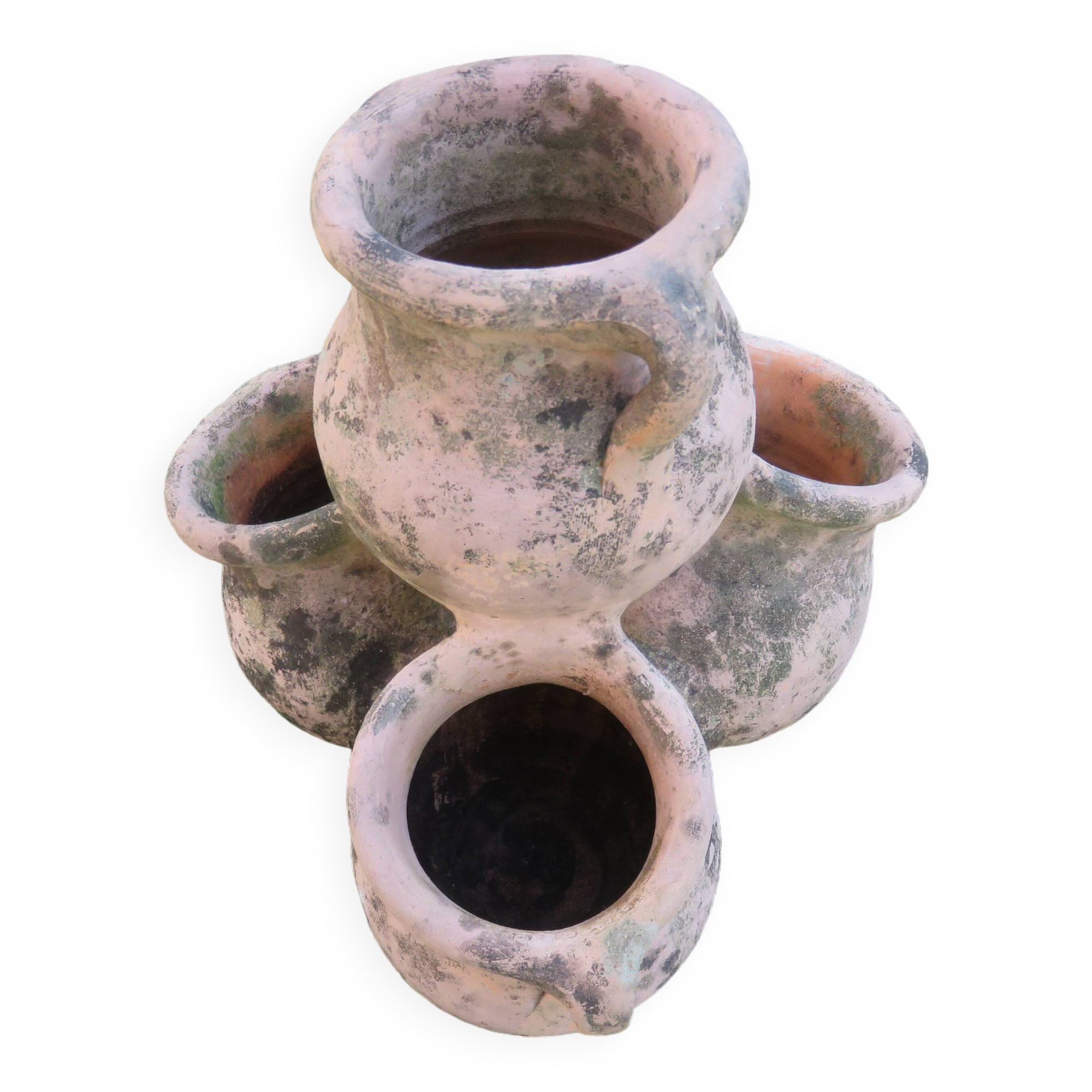 Pot de fleurs multiple en terre cuite, terracotta 1960