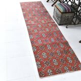 2x9 Red & Dark Blue Floral Vintage Runner Rug, 75x285Cm SK 23566