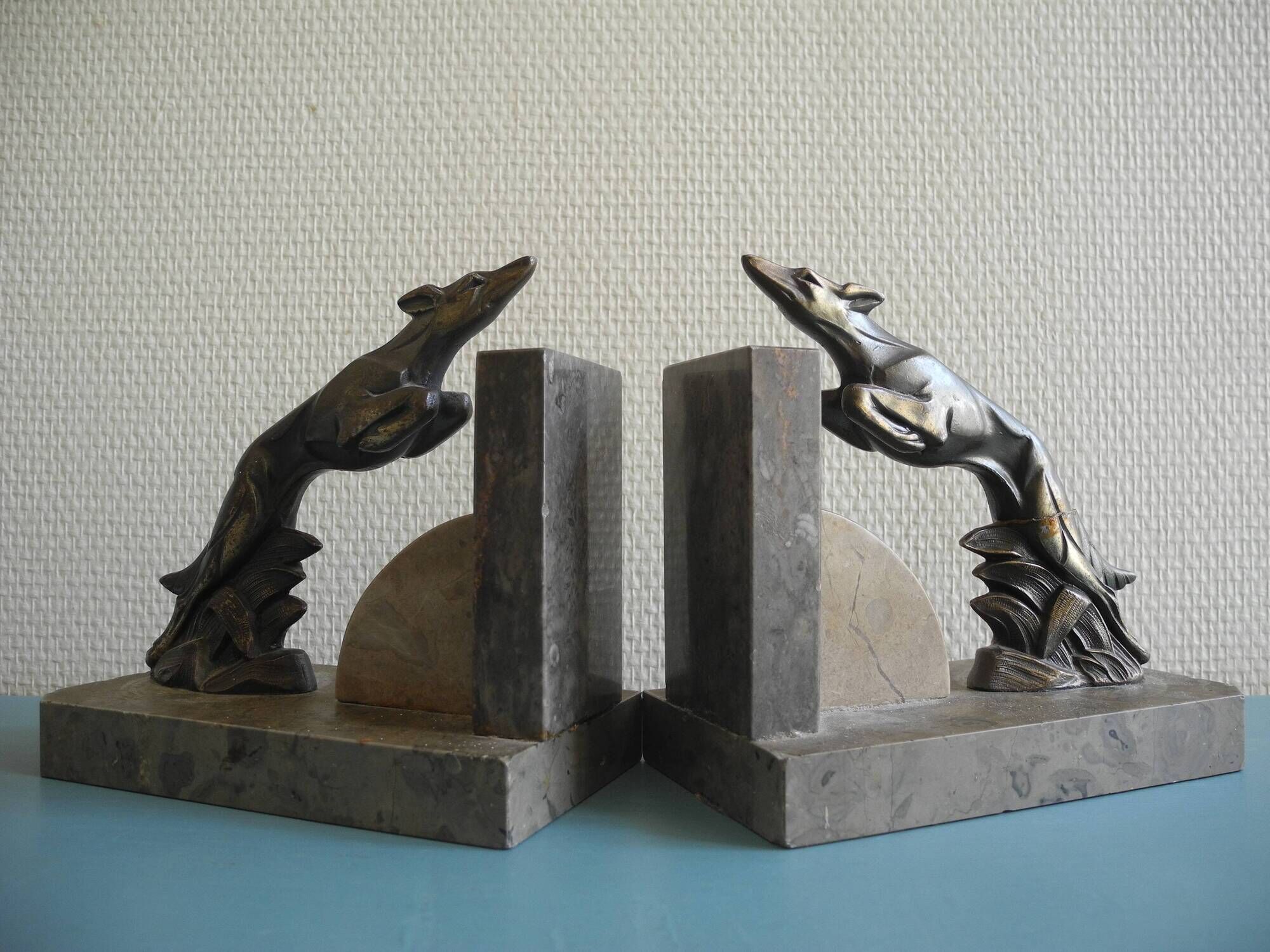 pair of art deco greyhound bookends bronze marble antique pair of bookends