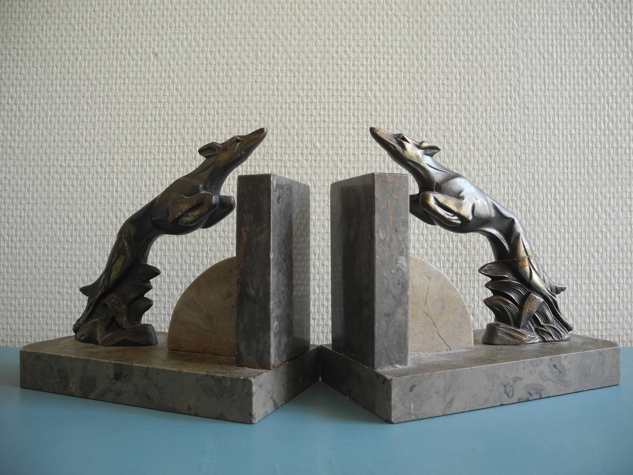 pair of art deco greyhound bookends bronze marble antique pair of bookends