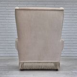 1970s, Danish wingback armchair, original condition, furniture velour, ash wood.