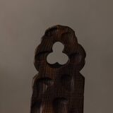 Spanish brutalist tripod chair in carved solid wood