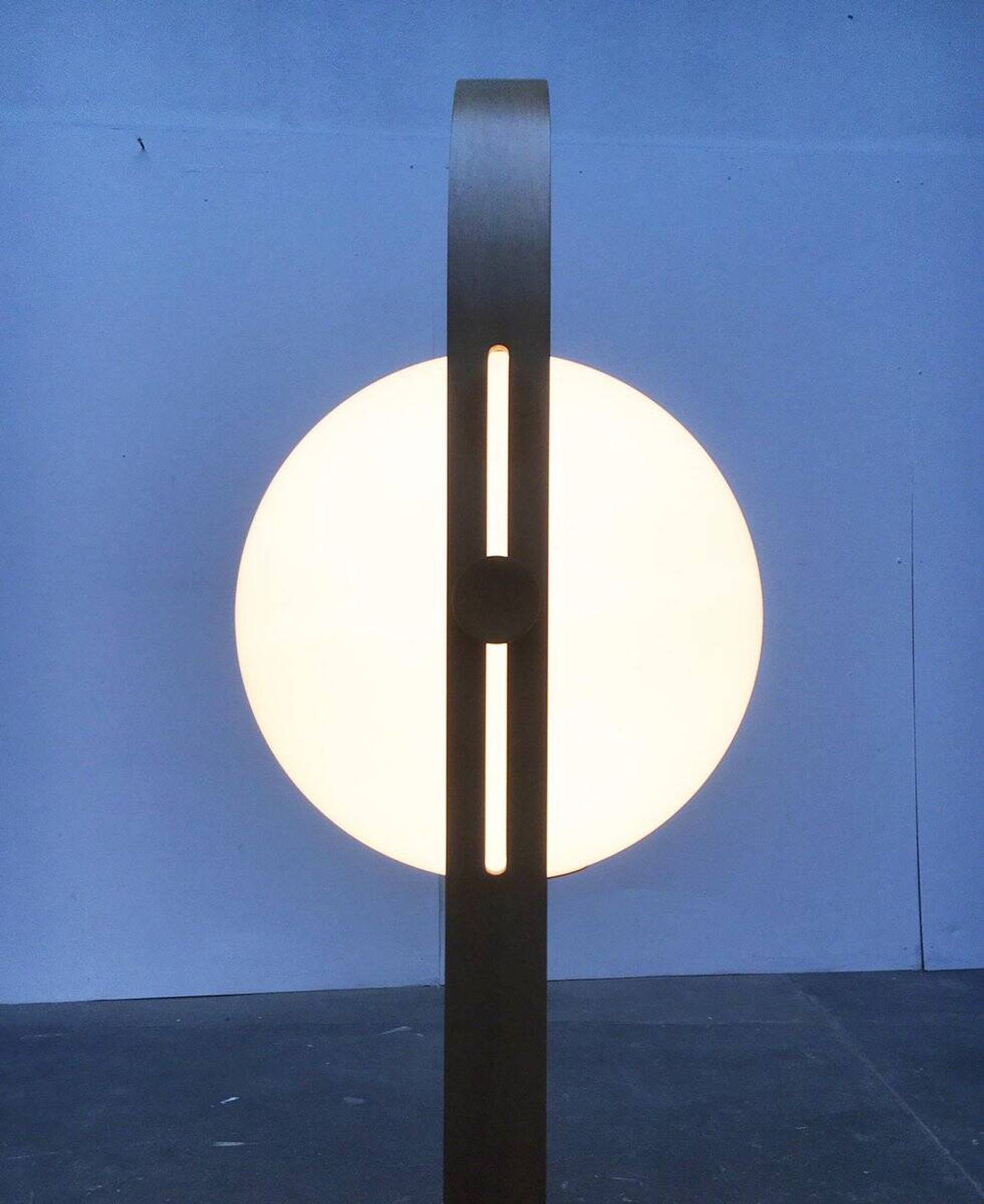 Swiss space-style floor lamp made of plastic and plywood from the 1960s.