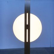 Swiss space-style floor lamp made of plastic and plywood from the 1960s.