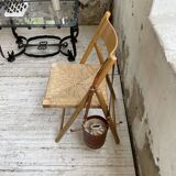 Beech and straw folding chair from the 80s