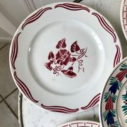 Set of 6 flat plates mismatched pink Badonviller, Longchamp, Digoin "Rosa" and Quimper