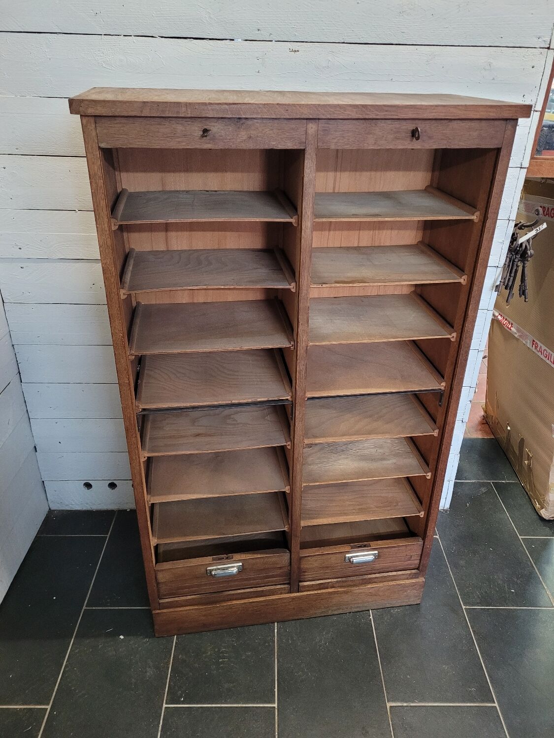 Double oak curtain file cabinet