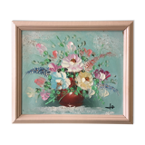 Painting painting in powder pink oil, blue-green