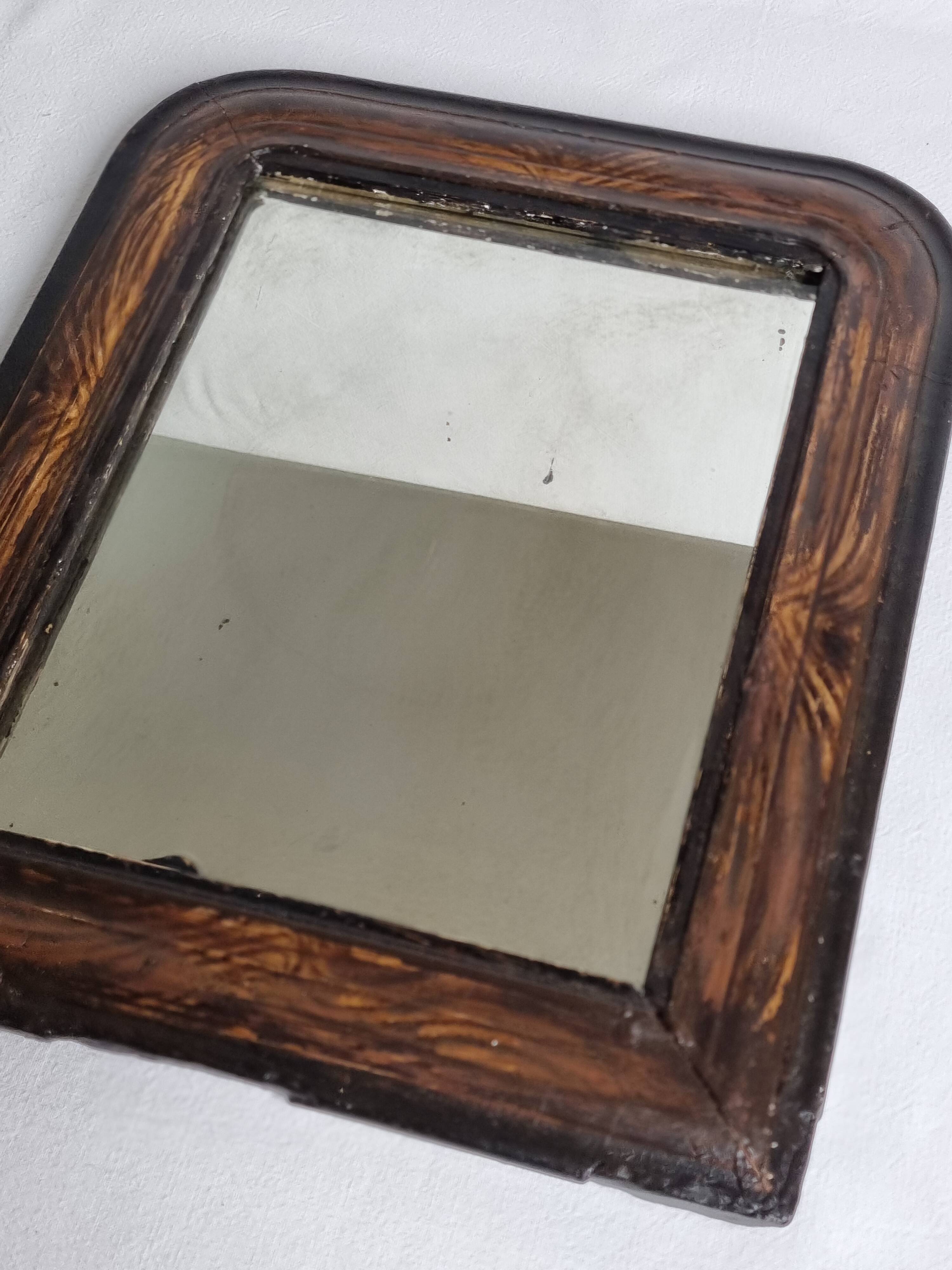 Antique Louis-Philippe mirror, painted wood imitation wood, 30 x 37 cm, 19th century