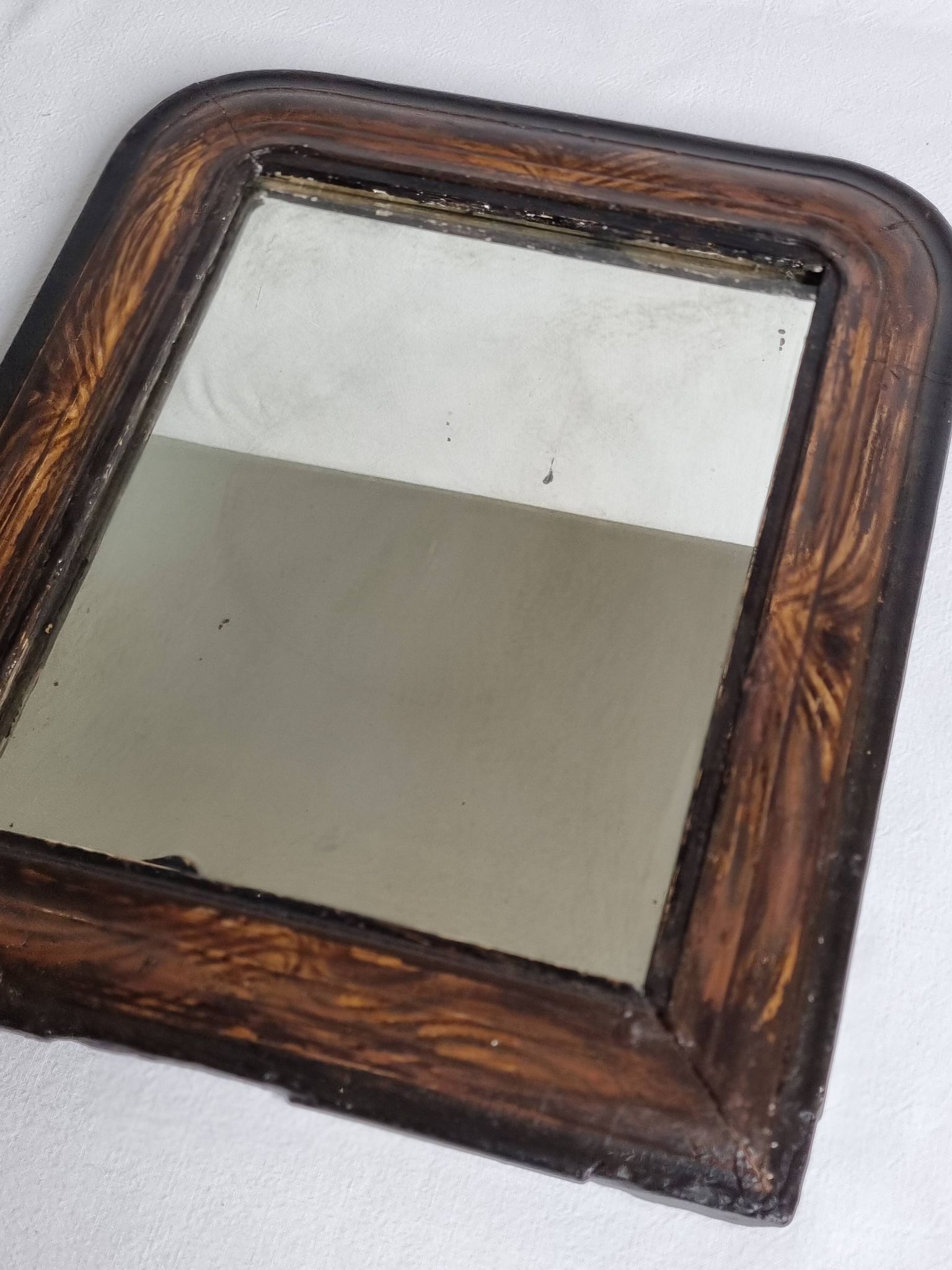 Antique Louis-Philippe mirror, painted wood imitation wood, 30 x 37 cm, 19th century