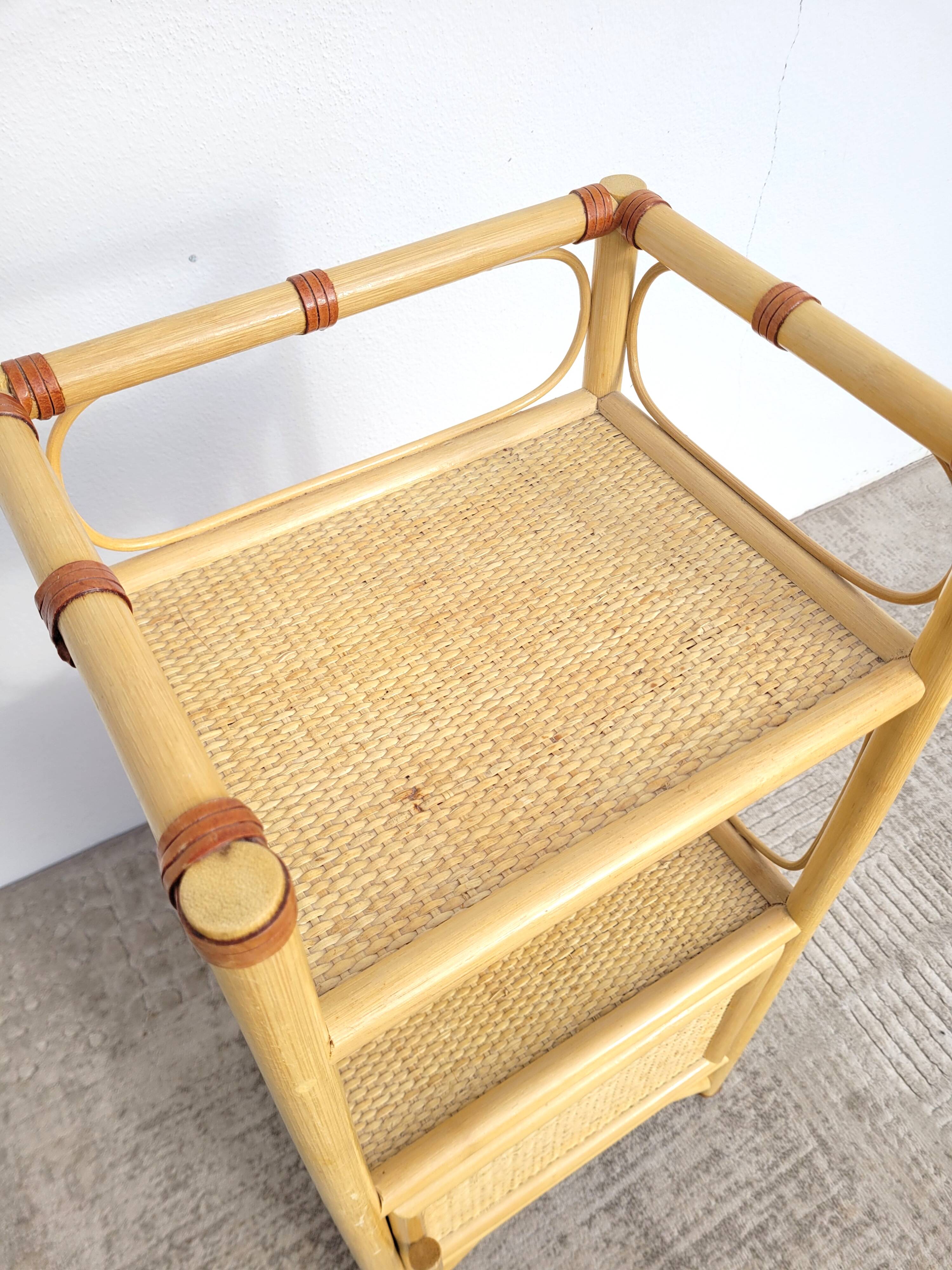 Small vintage rattan shelf bedside table