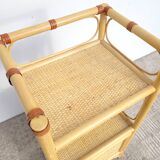 Small vintage rattan shelf bedside table