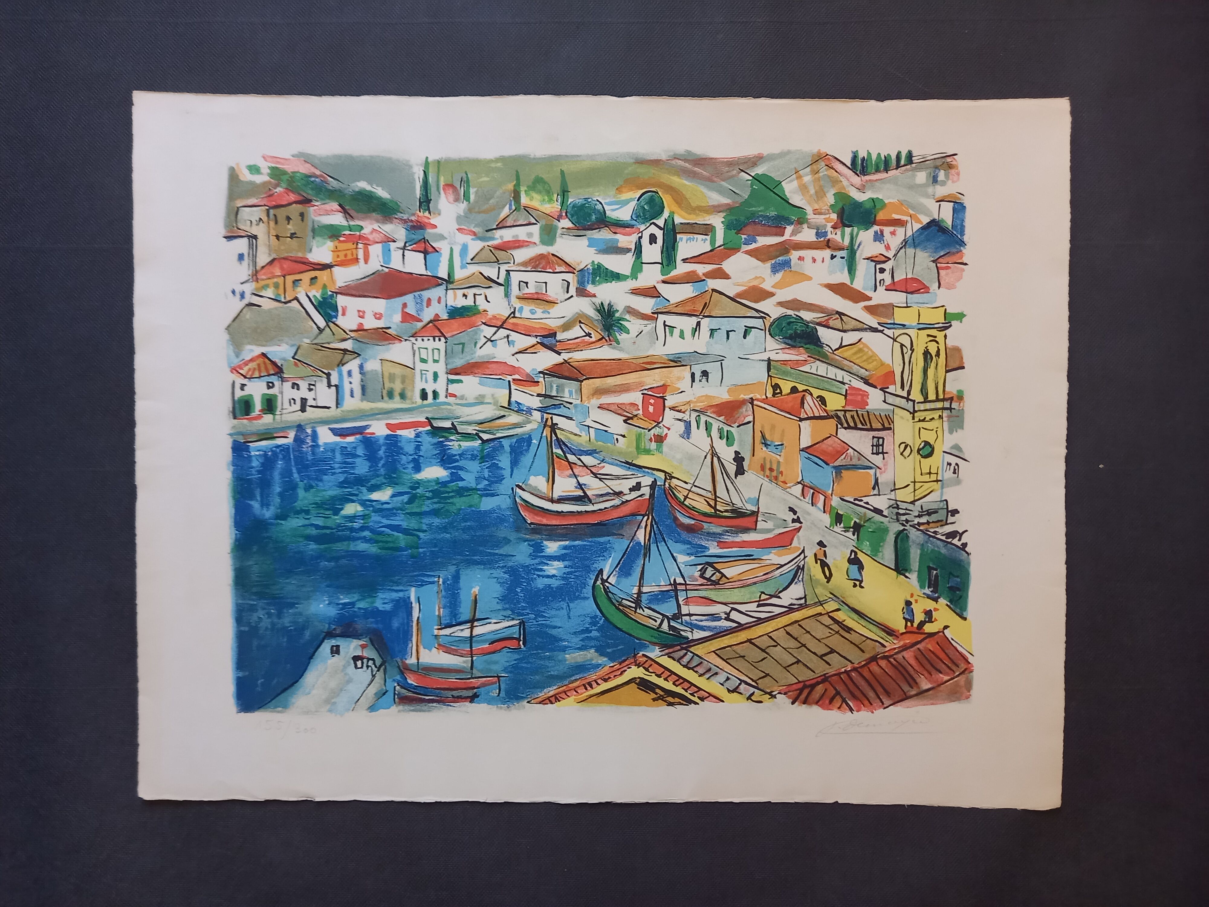 Lithograph by François Desnoyers, Le Port de Cassis, 1958
