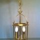 Chandelier lantern cage cylindrical two fires ~ glass and golden brass ~ 1950s/1960s