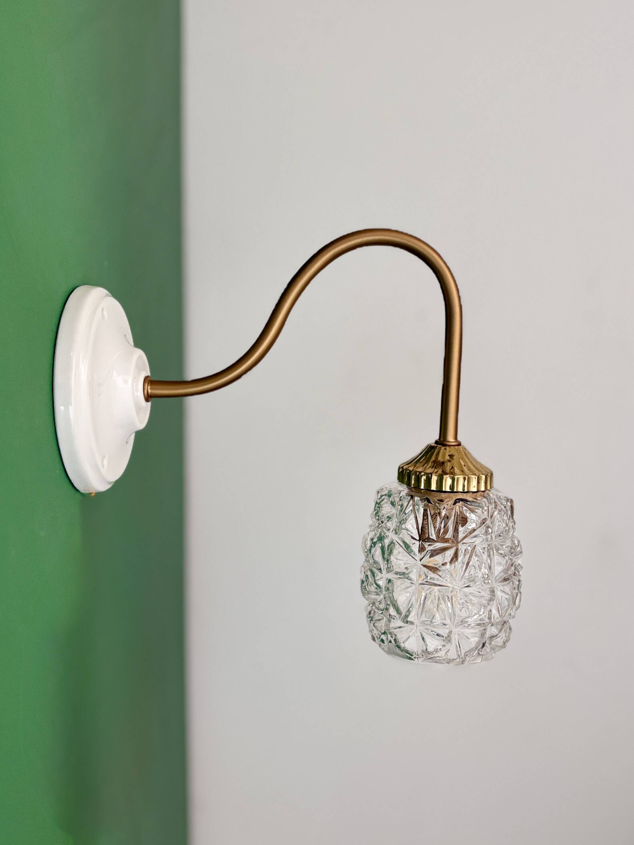 Vintage moulded glass tulip swan neck wall light