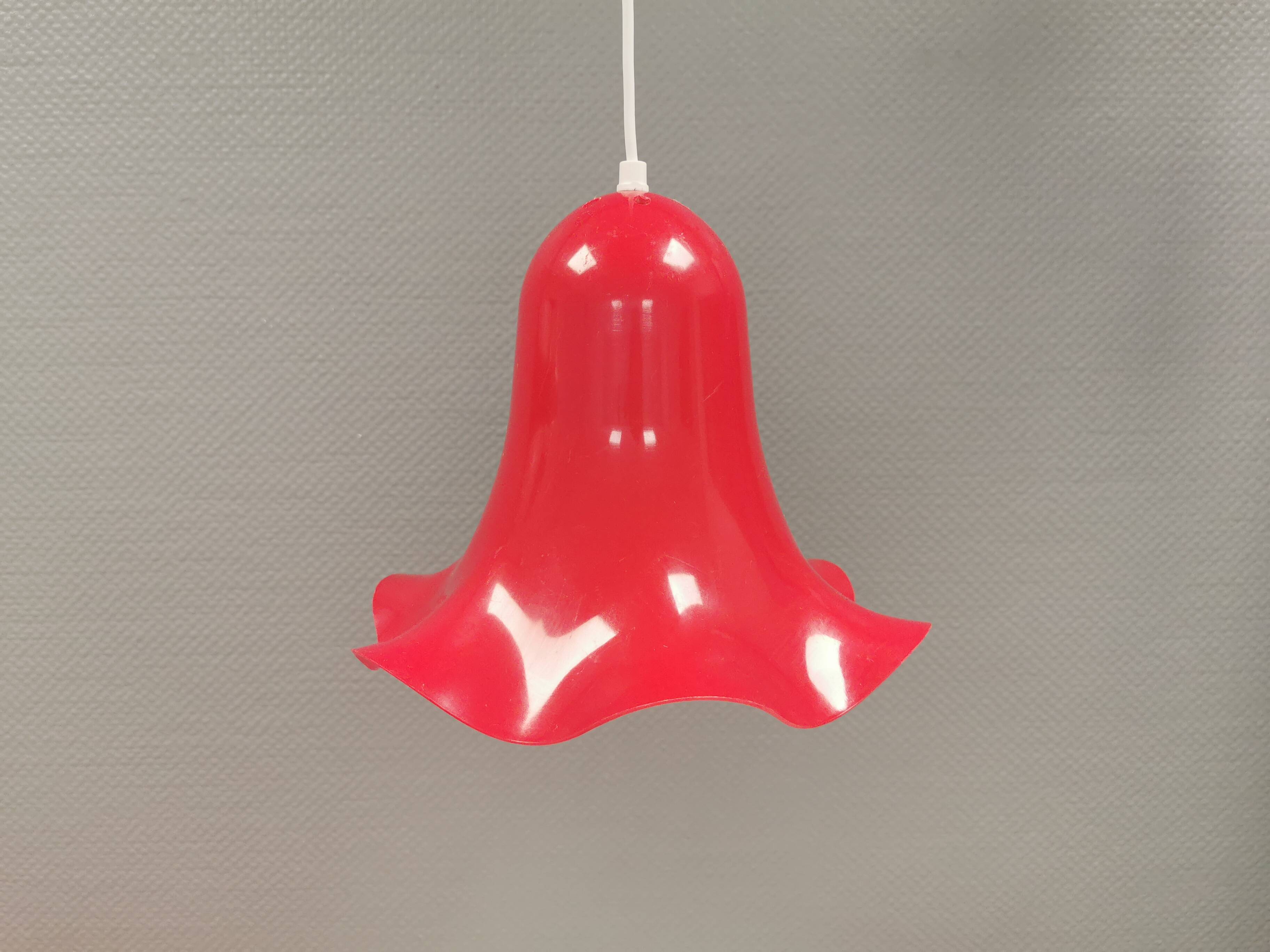 Red vintage hanging lamp made from ABC plastic. Denmark 1980s