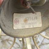 70s designer chandelier with smoked glass plates and gold metal frame