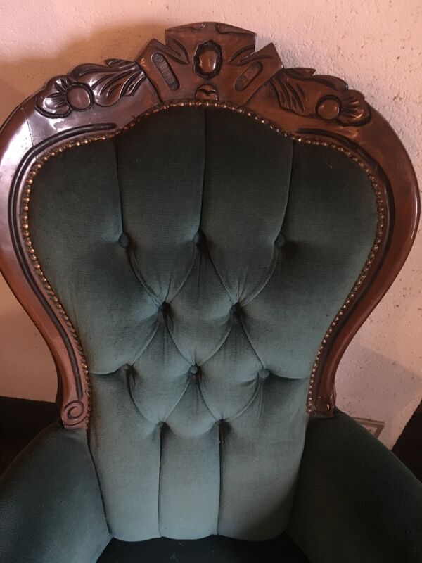 Fauteuil voltaire en velours vert