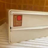 Bakelite white plastic vintage wall storage box with Flair origin label
