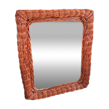 Vintage woven rattan mirror