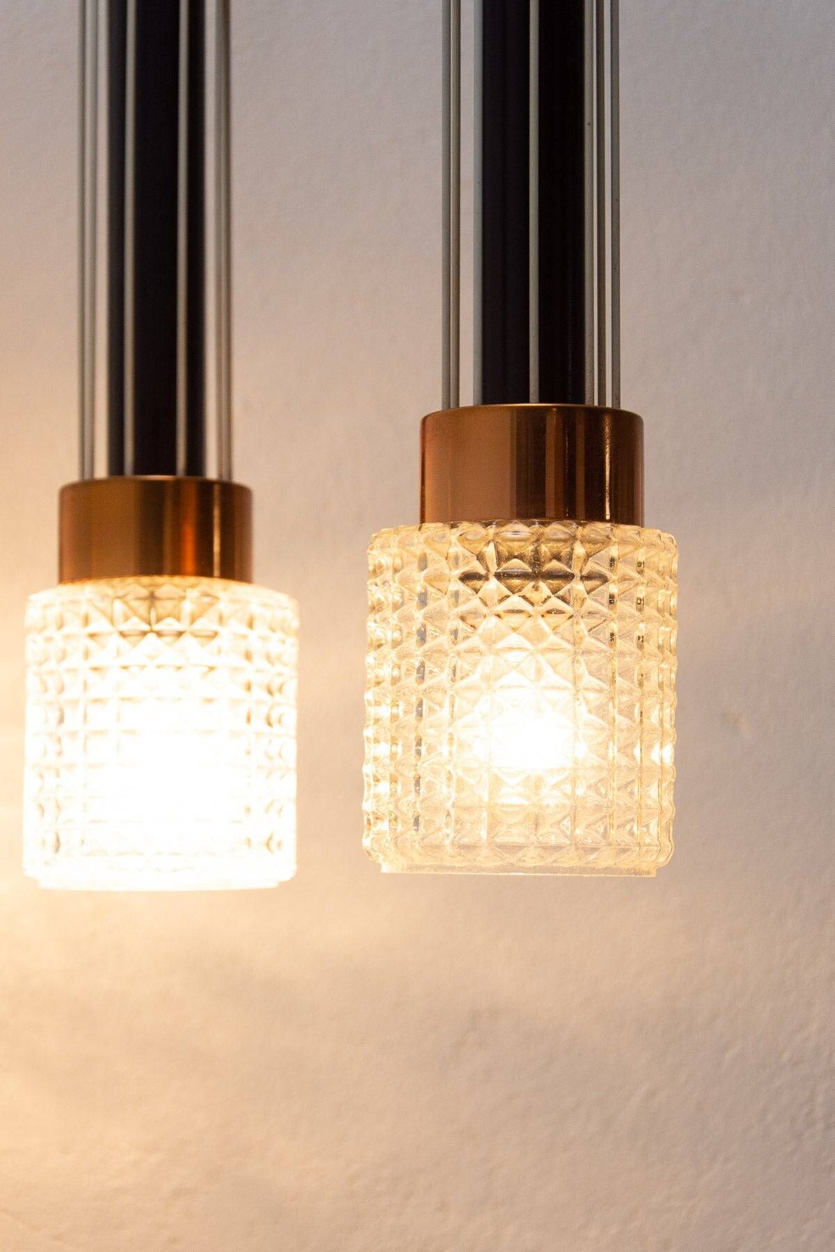 Czechoslovak brutalist light fixture, mid-century ceiling lighting, 1970s