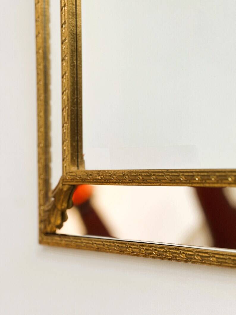 Vintage Wall Mirror in Gilded Brass with Leaf Details, 1980s