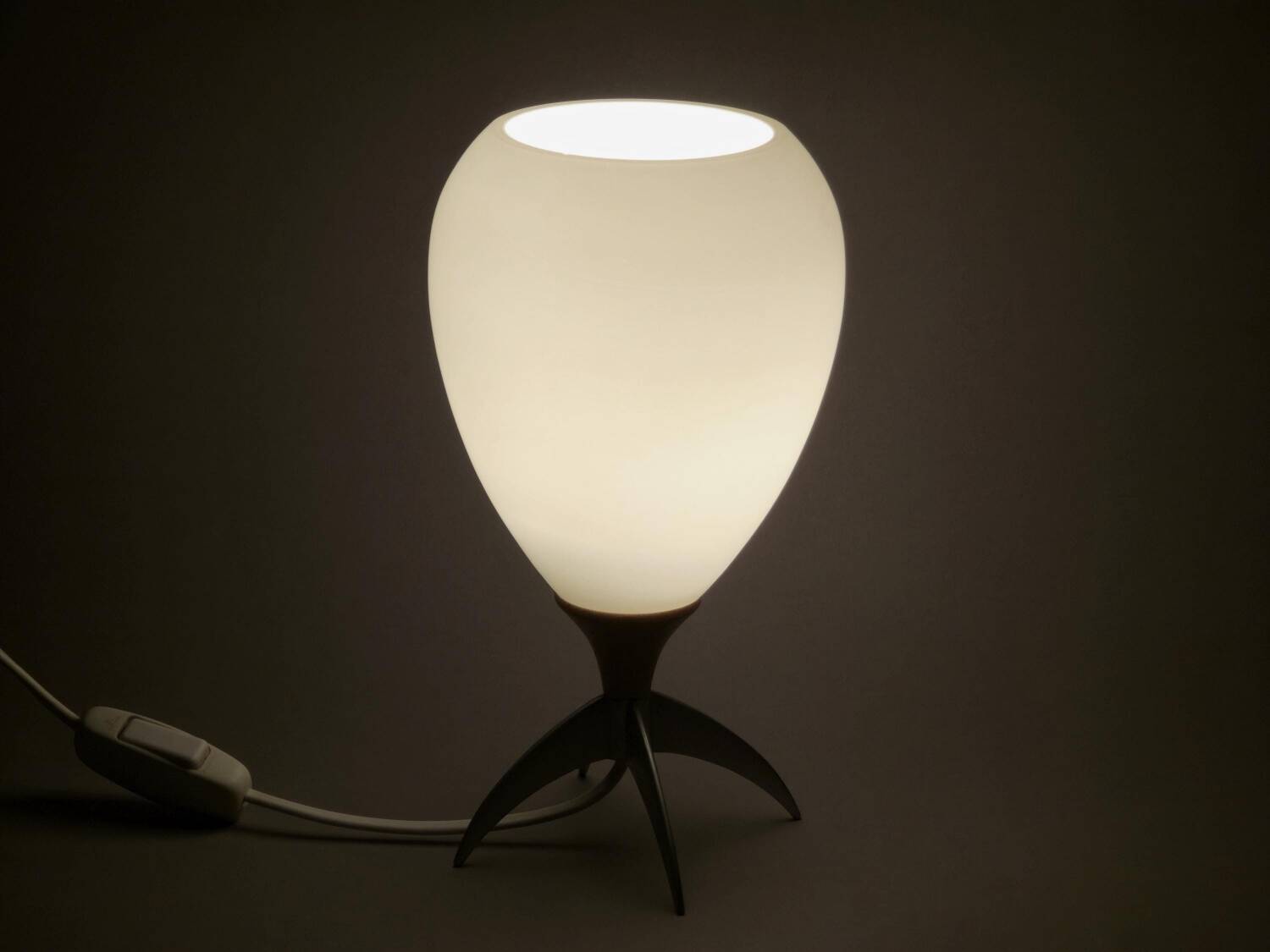 Vintage 1990s Opaline Glass Rocket-Shaped Mushroom Table Lamp.