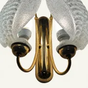 Vintage Italian shell wall light, textured glass and brass, 1970s.