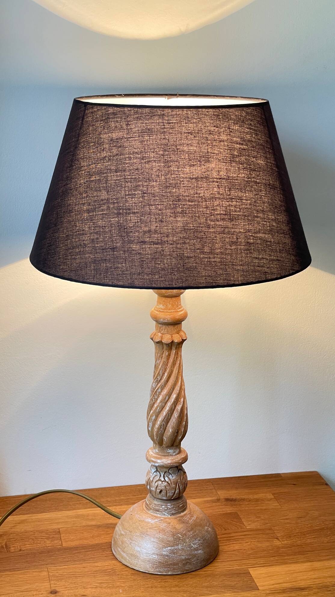 Carved wood lamp