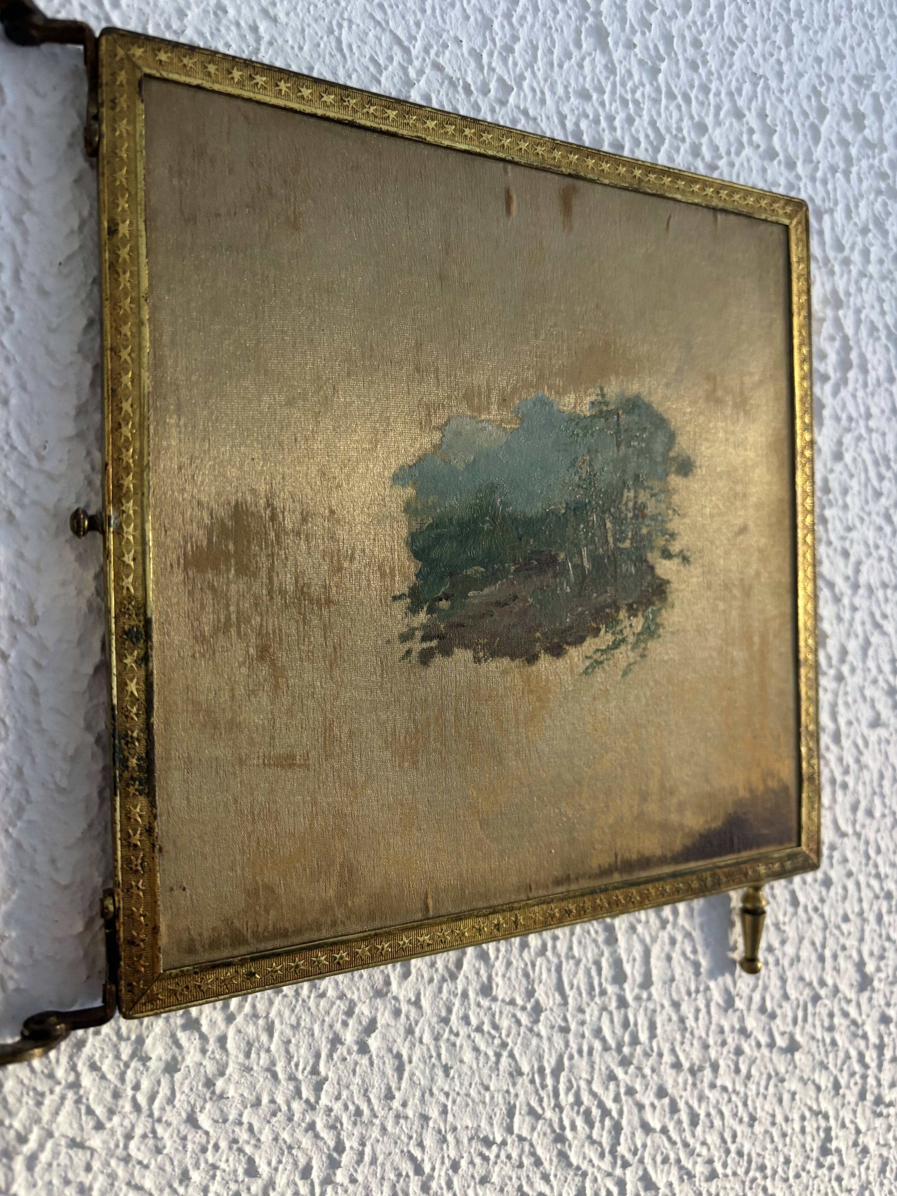 Vintage 1900 triptych barber mirror in gold, gallant scene - 20 x 59 cm