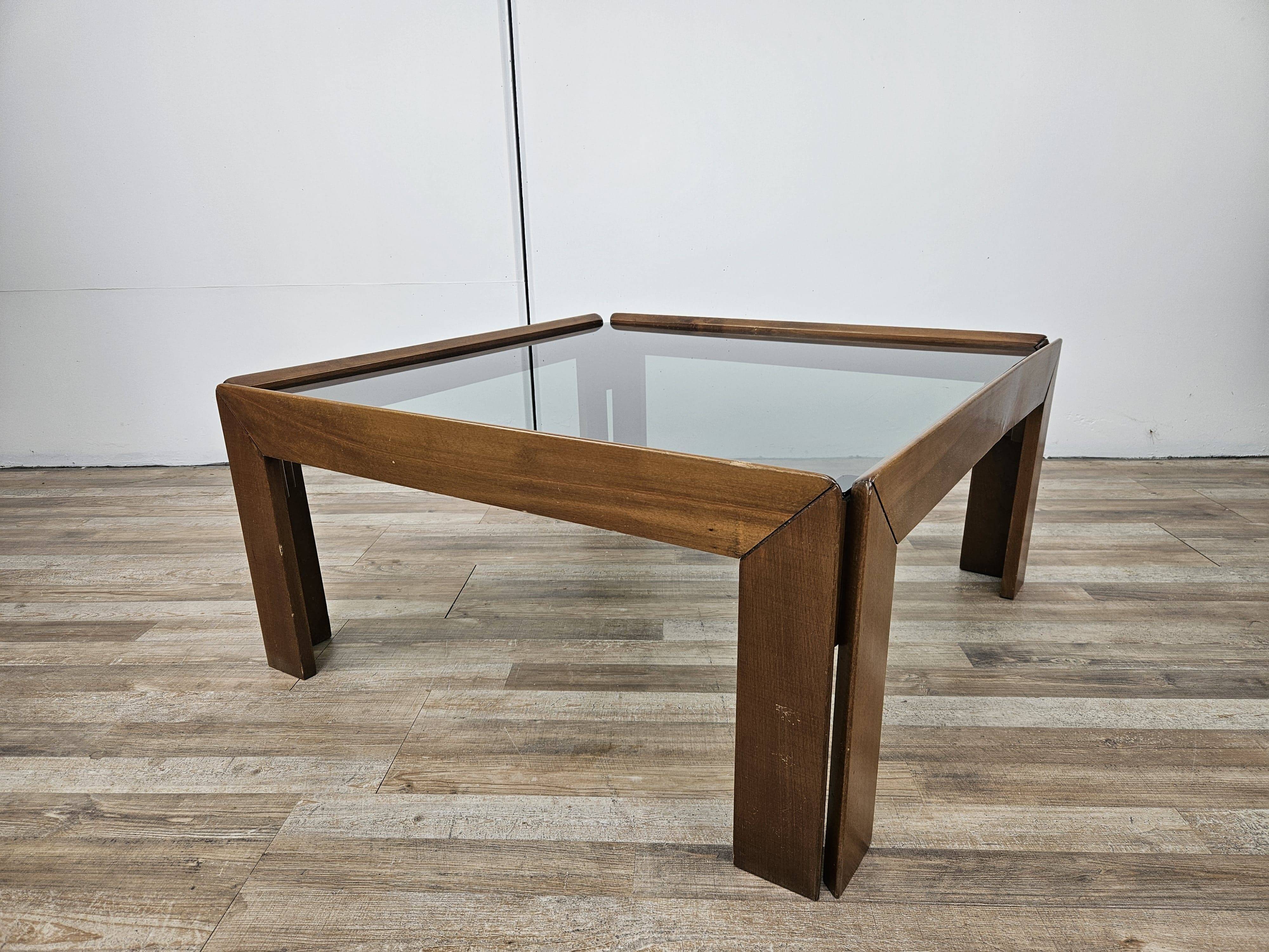 1960s coffee table by Afra and Tobia Scarpa for Cassina with smoked glass