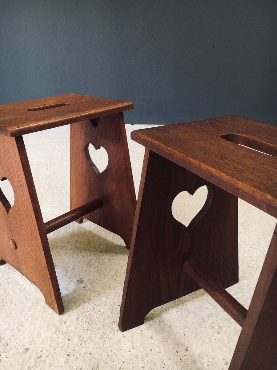 Arts & Crafts Heart Stools, Belgium, 1920s, Set of 2