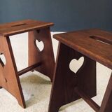 Arts & Crafts Heart Stools, Belgium, 1920s, Set of 2