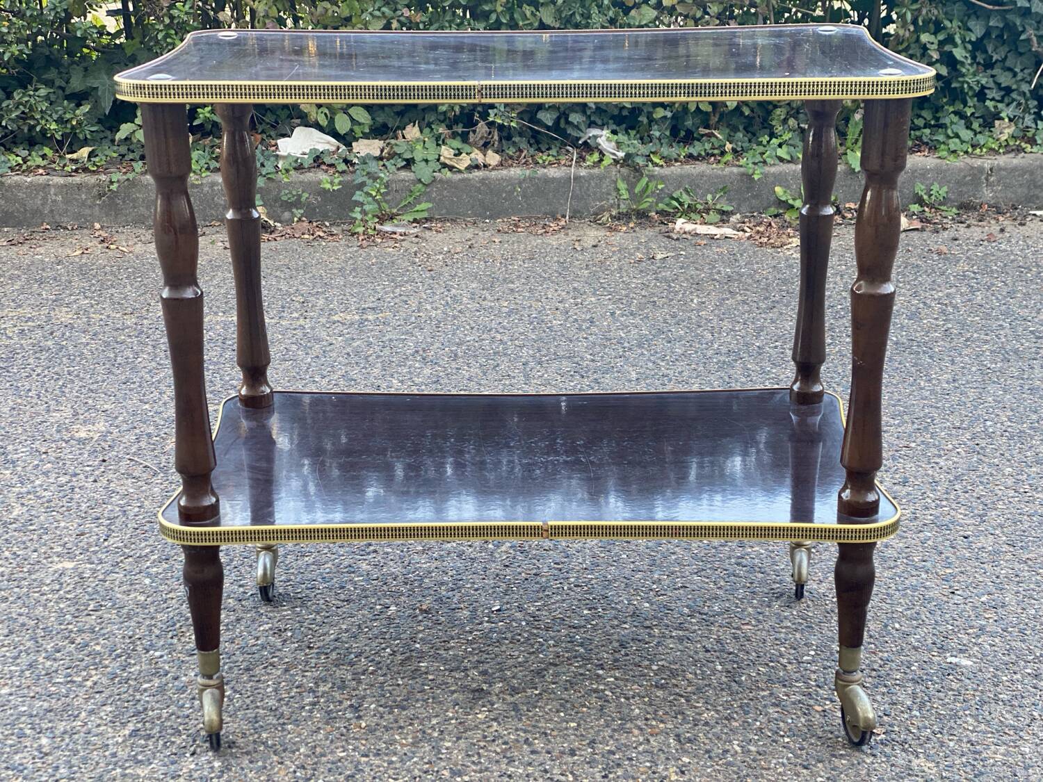 Vintage double tray gold serving trolley