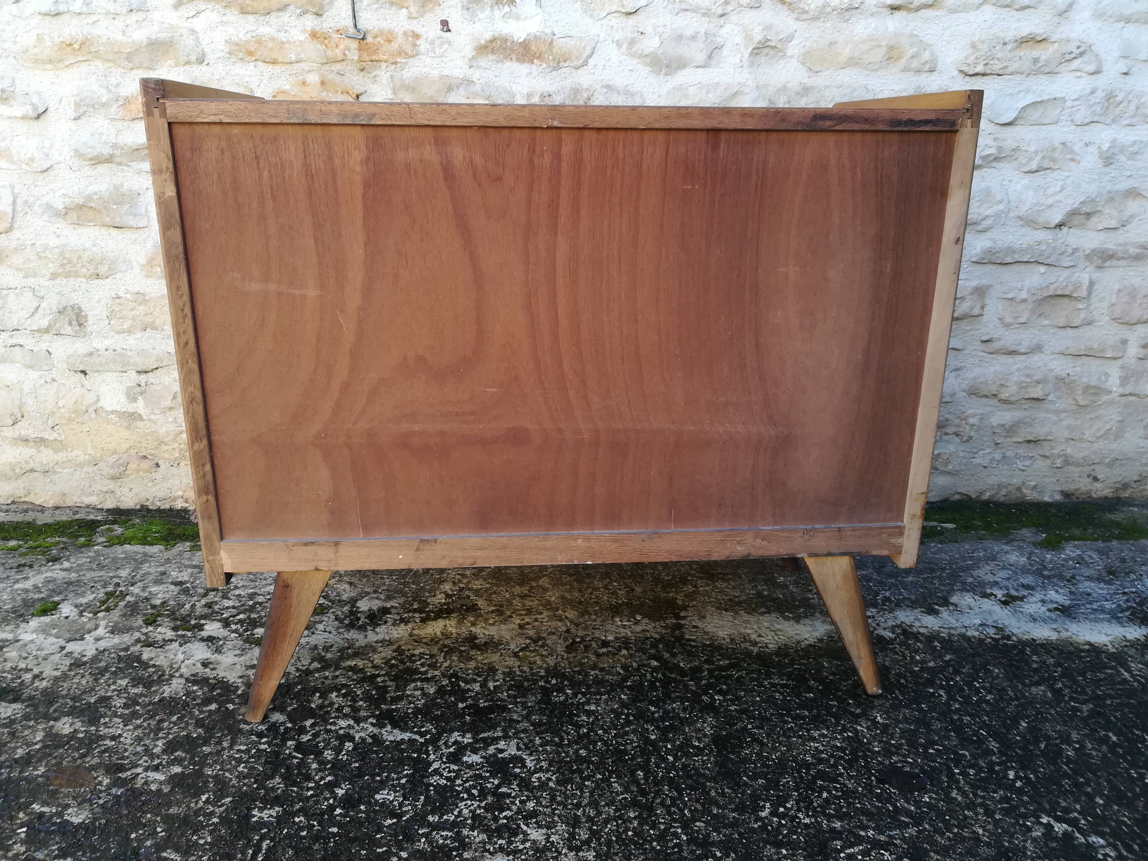 Vintage rattan and oak chest of drawers