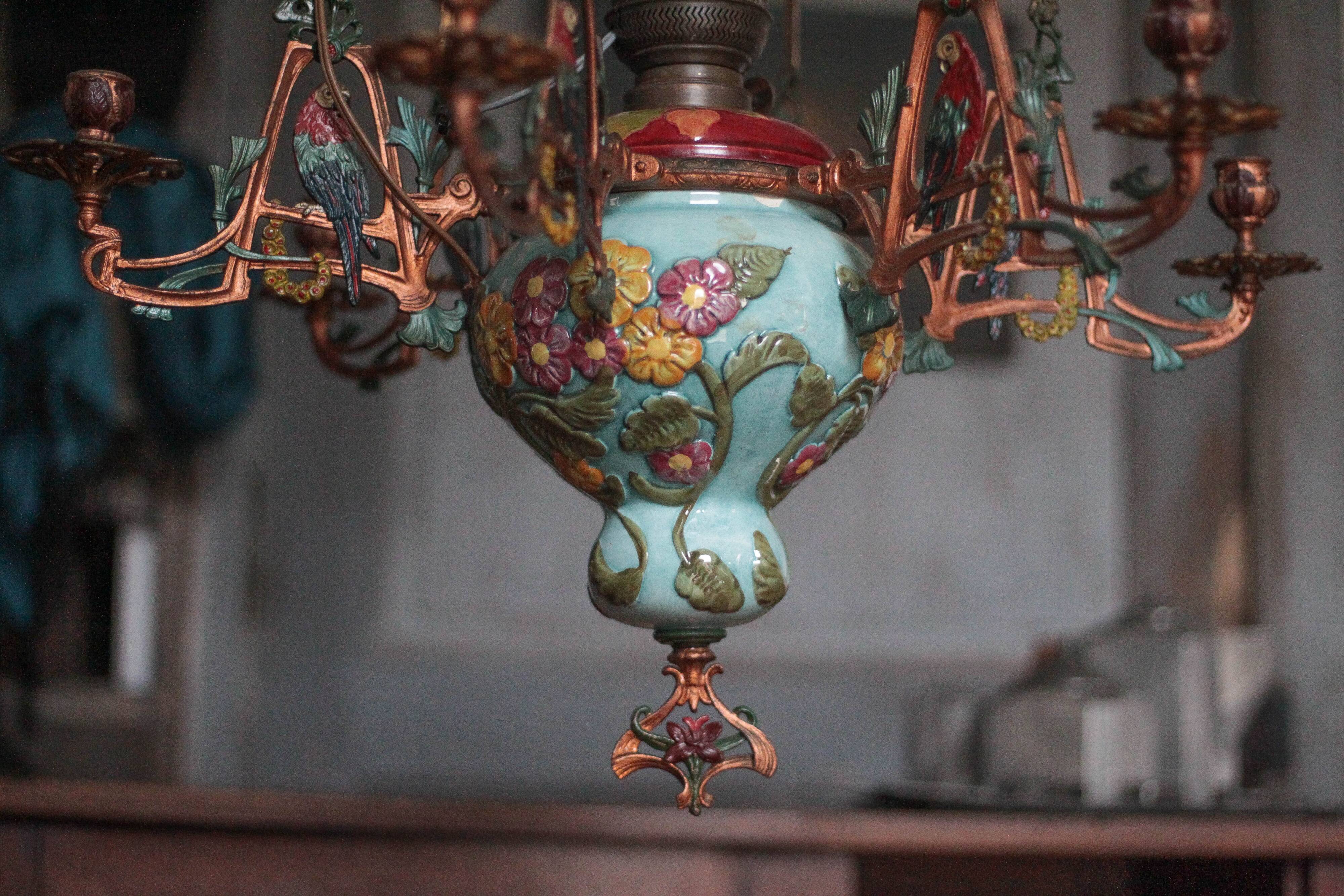 Antique bronze Napoleon III pendant light, 19th century ceiling lamp