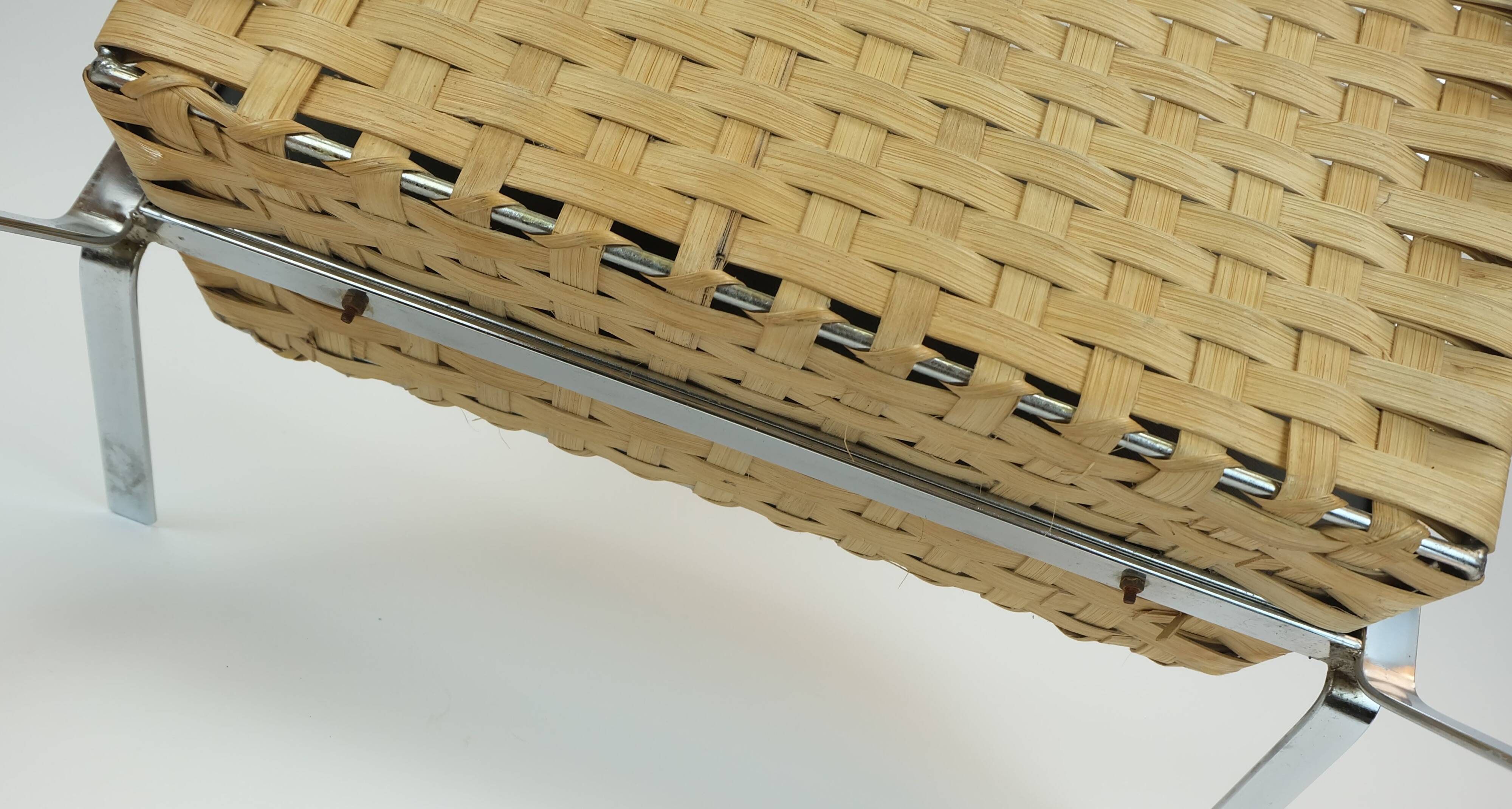 1970s vintage magazine rack newspaper holder chrome leather bamboo