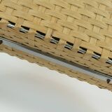 1970s vintage magazine rack newspaper holder chrome leather bamboo