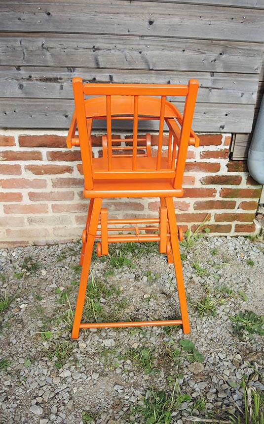 Old Baby High Chair in Orange Painted Wood